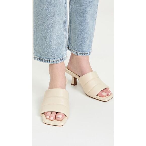 Vince Shoes - Vince Ceil Leather Kitten Heel Sandals in "Moonlight" Cream White Size 9